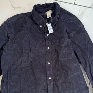 Navy Corduroy Button-Up Shirt